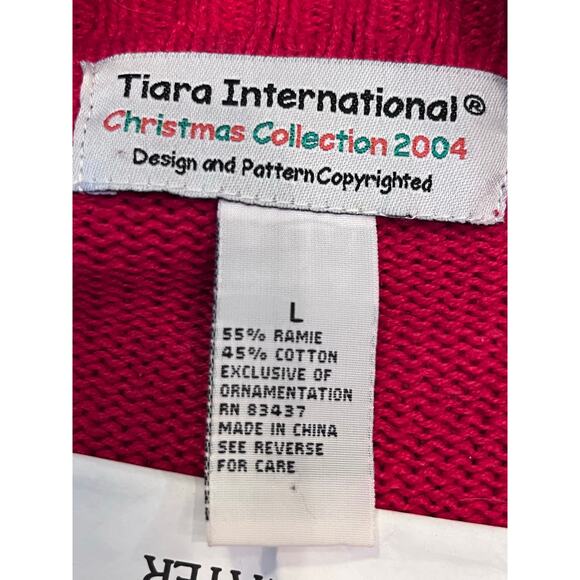 Tiara International Women's Large Red Christmas Reindeer Zip Front Cardigan - Picture 2 of 7